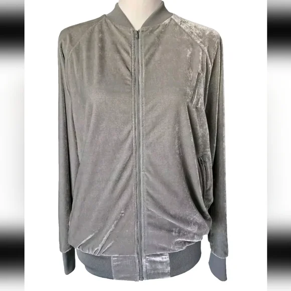 Daya By Zendaya Velour Velvet Silver Gray Track Jacket Zip Up Long Sleeve Sz XS - Picture 2 of 16